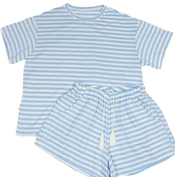 two piece set Hiddenbrand Oversized Striped Top Shorts Set tonyastreasures.com $39.95