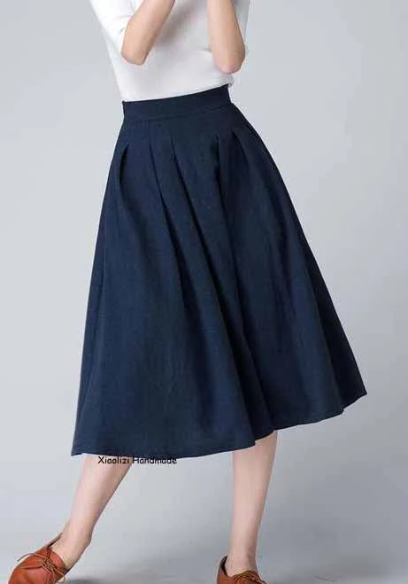 skirt High-Waisted A-Line Linen Midi Skirt with Side Zipper XiaoLizi $69