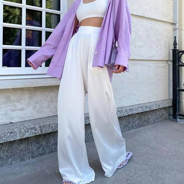 bottoms High-Waisted Wide-Leg Satin Palazzo Pants Etsy - Seller $221.68
