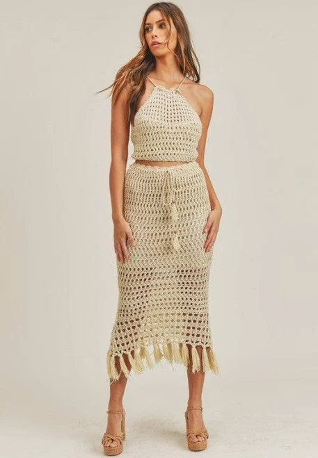 matching set Hippie Vibe Tribe Crochet Crop Top and Midi Skirt Hippie Vibe Tribe $110