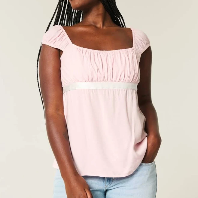 basics Hollister Women's Easy Satin Tie Babydoll Top Hollister Co - Official $11.99