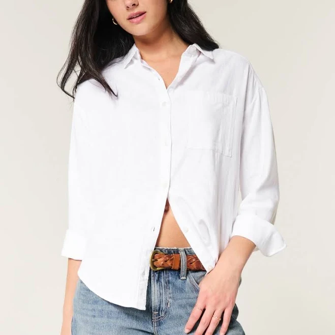 shirt Hollister Women's Oversized Linen-Blend Shirt Hollister Co - Official $18.99