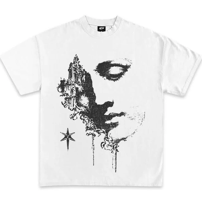 top Icy Abstract Face Graphic T-Shirt Icy Vintage $35