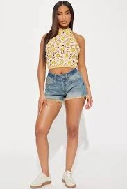 crop top Imani Floral Crochet Halter Top - Mustard/combo Fashion Nova $4.48