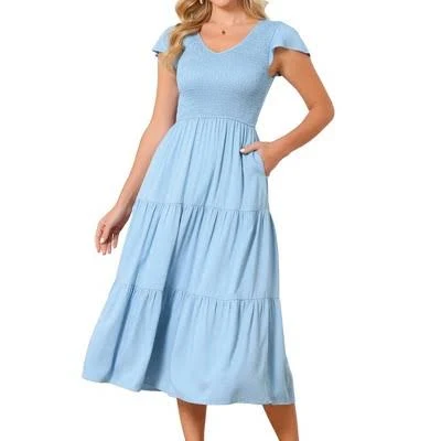 dress Inspire Chic Women's Smocked Flutter Sleeve V Neck Midi Dress Target $47.99