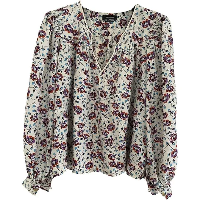 top Isabel Marant Printed Silk V-Neck Blouse Multicolour Size 36 FR Vestiaire Collective $154