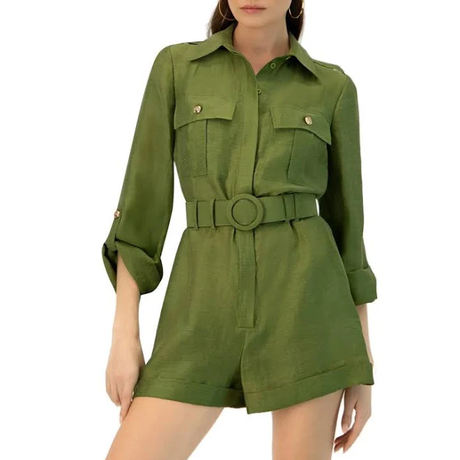 romper Ivonne Belted Linen Romper with Cargo Patch Pockets Nordstrom $189