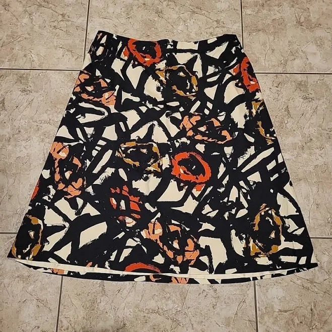 skirt J. Crew Silk Wool A-line Abstract Print Skirt In Black, Cream, Orange eBay - pegasusm2010 $15