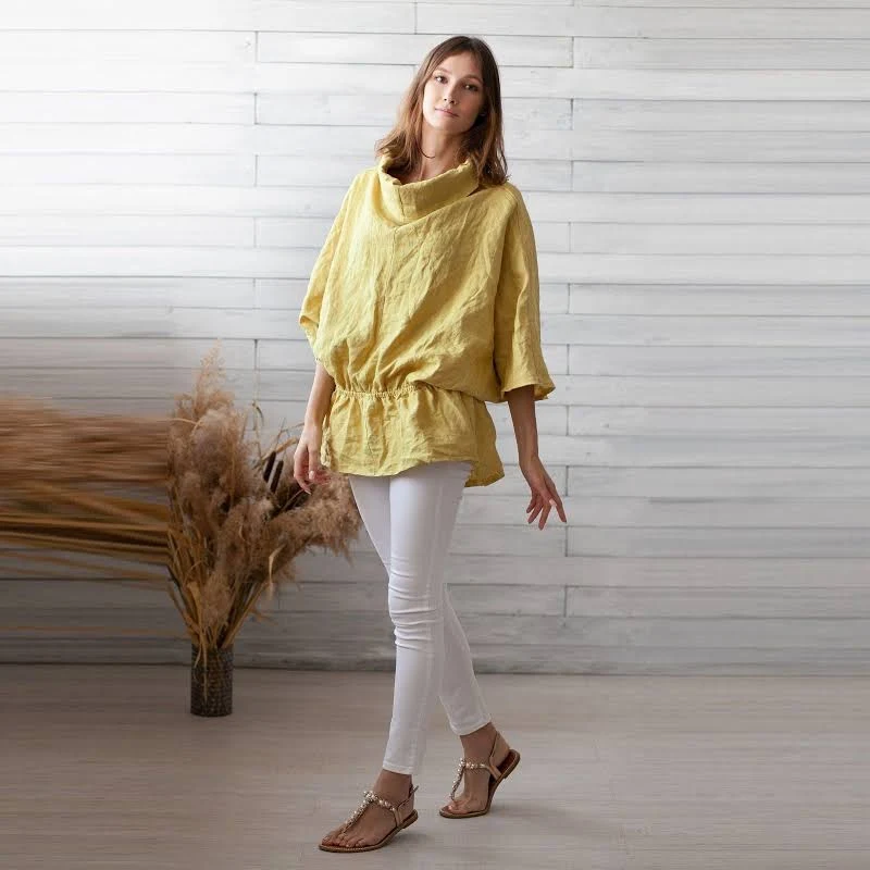 sleeveless top Japanese Linen Cowl Neck Flax Blouse Etsy - linocolore $87.75