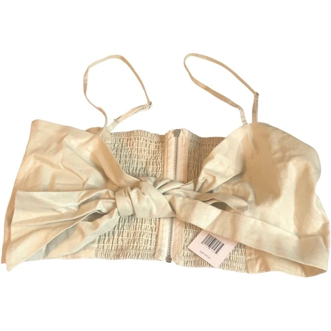 matching set Jason Wu Metallic Linen Blend Bow Front Smocked Crop Top Champagne eBay $18.74
