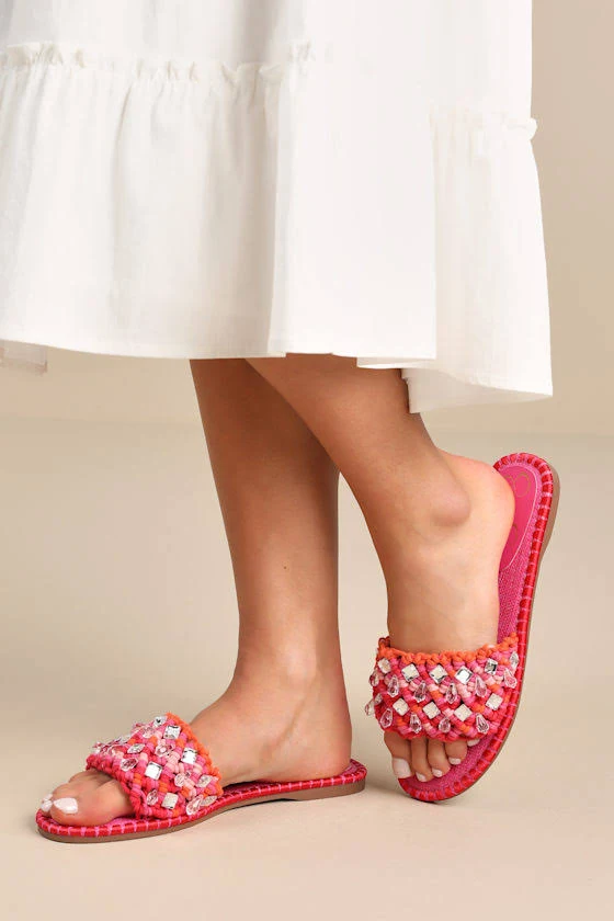 shoes Jessica Simpson Brennara Crystal Embellished Slide Sandal in Bright Orchid at Nordstrom, Size 6.5 Lulus $32