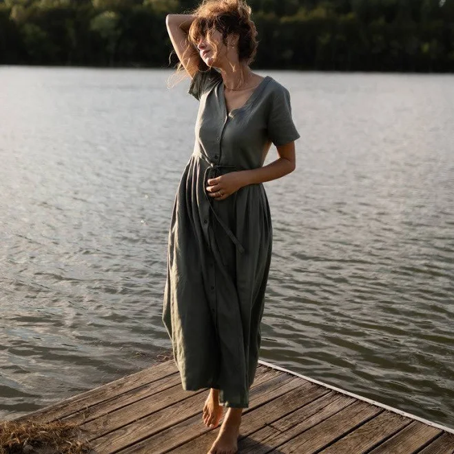 dress June Linen/Cotton Short Sleeve Dress Liz Alig $160