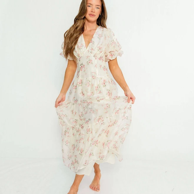 dress Kels Puff Sleeve Tiered Midi Dress Worth Collective $88