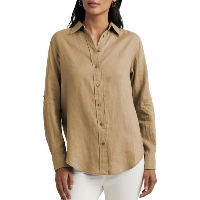 top Lauren Women's Ralph Lauren Roll Tab Sleeve Linen Shirt Nordstrom $125