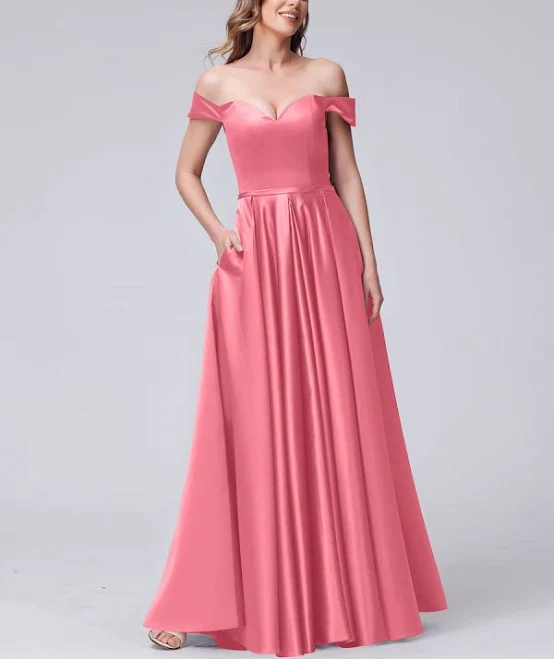 dress Lavetir Bridesmaid Dresses Line Off-the-Shoulder Sweetheart Satin Maxi Dresses with Pockets 2026 Lavetir $76.99
