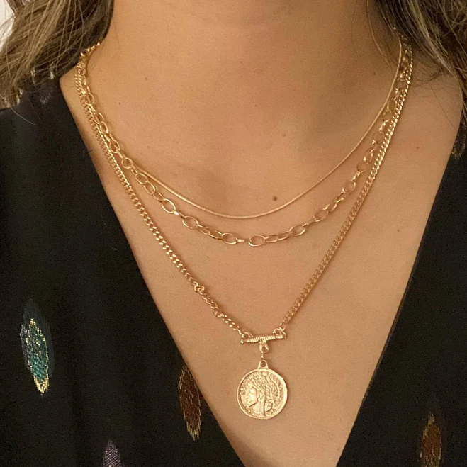 accessory Layered Gold Curb Chain Necklace Etsy - Seller $24