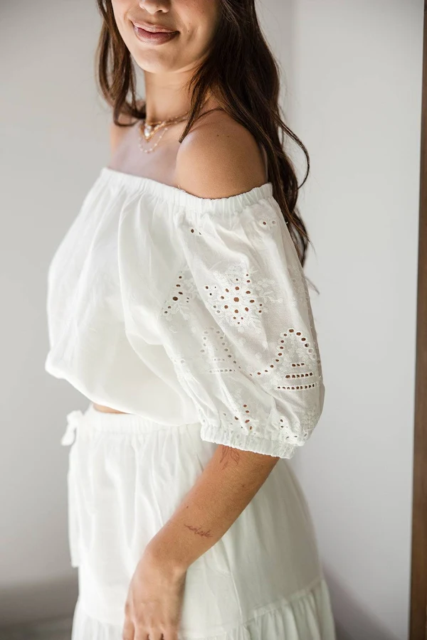 top Leilani Off-The-Shoulder-Top with Eyelet Lizard Thicket Boutique $15