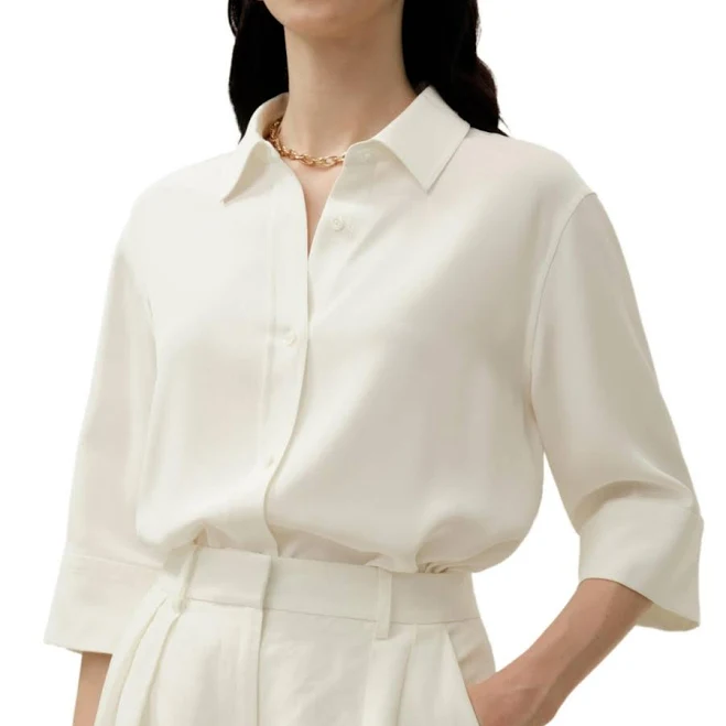top Lilysilk Heavy Silk Crepe Relaxed Half-Sleeve Shirt Macy's $132.3