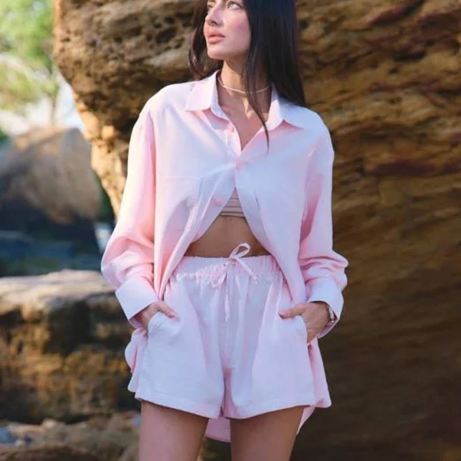 matching set Linen High Waist Long Sleeve Shorts Suit Etsy - EvolveUA $101.99