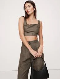 top Linen Square-Neck Cropped Tank gap.com $43.97