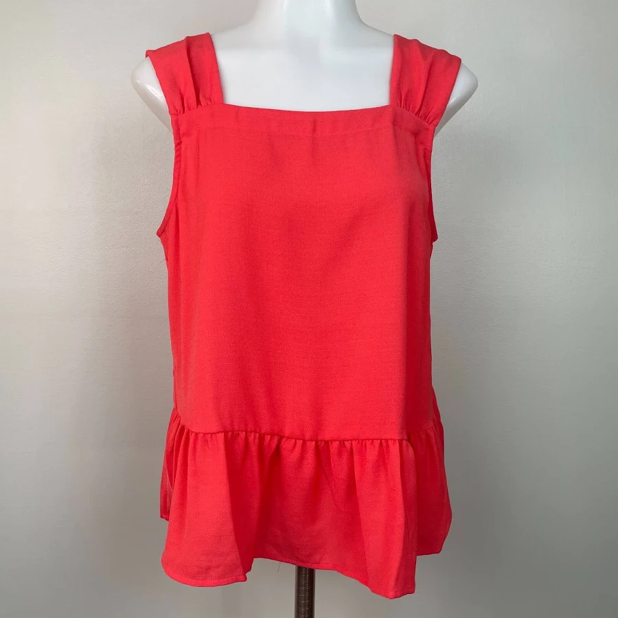 sleeveless top Loft Top Medium Petite Mp Tank Bright Coral Peplum Square Neck eBay - shoplnh $13