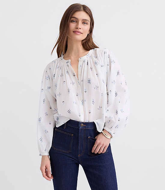 top Loft Women's Floral Balloon Sleeve Blouse LOFT $41.99