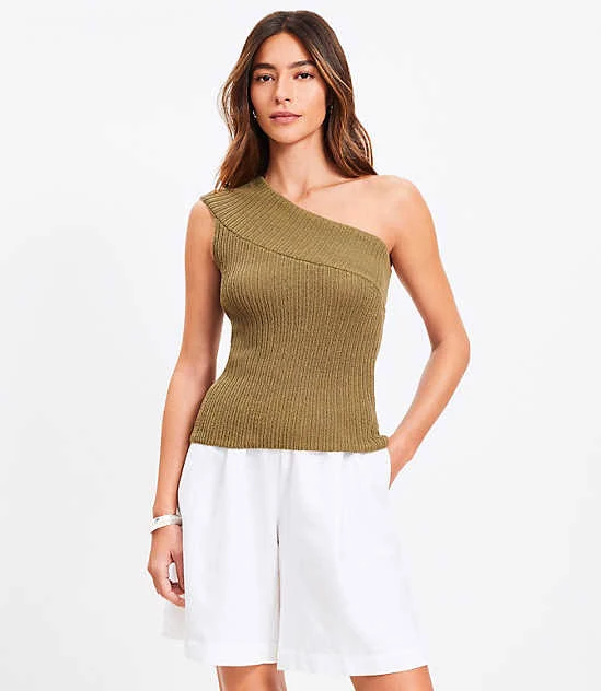 top Loft Women's One Shoulder Ribbed Sweater LOFT $9.94