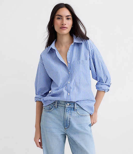 top Loft Women's Oversized Striped Poplin Shirt with Pocket LOFT $29