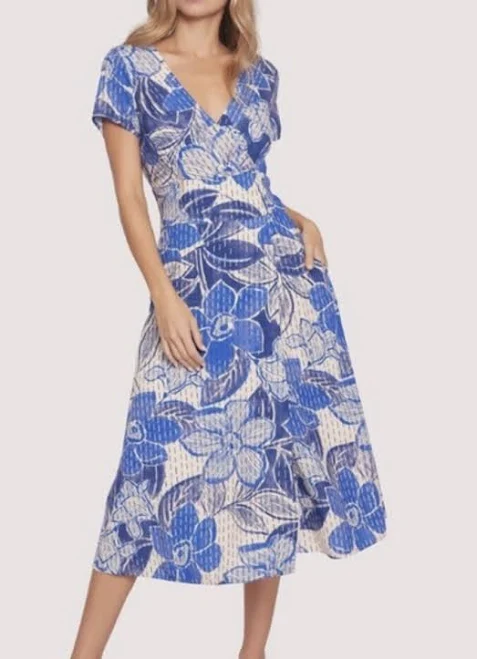 dress Lost Wander Midi Wrap Dress Blue Floral V Neck Short Sleeve Pockets eBay - bqdailyhustle $44.41