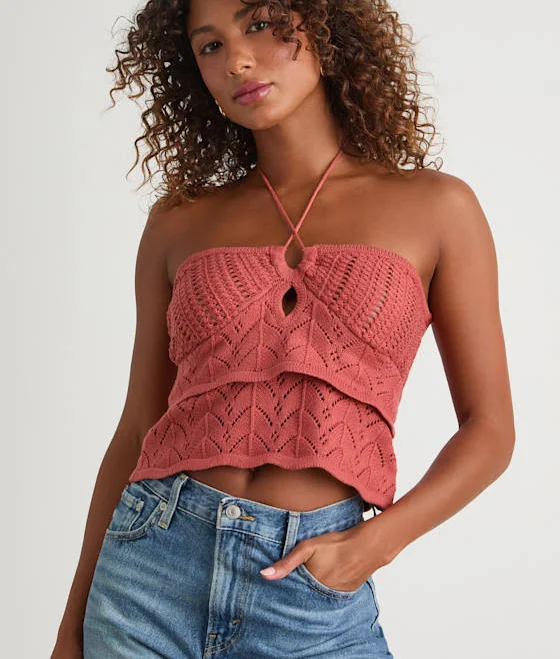 top Lulus Crochet Cutout Tiered Halter Top Lulus $45