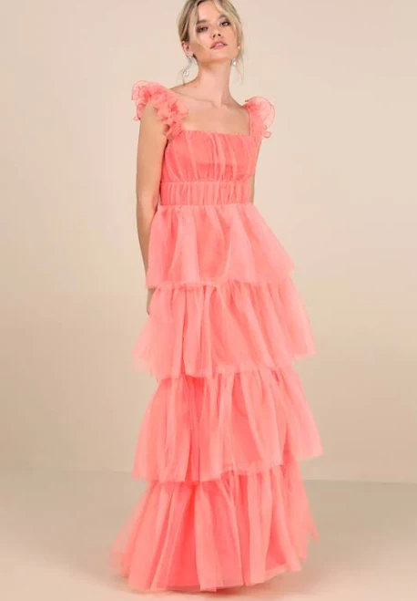 dress Lulus Mesh Tulle Tiered Ruffled Maxi Dress Lulus $128