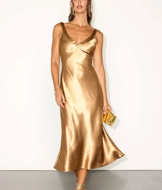 dress Lulus Perfectly Classy Satin Strappy Midi Dress Lulus $24.6