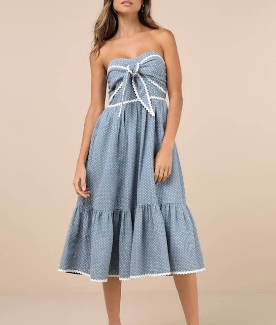 dress Lulus Polka Dot Rayon Midi Dress with Pockets Lulus $79