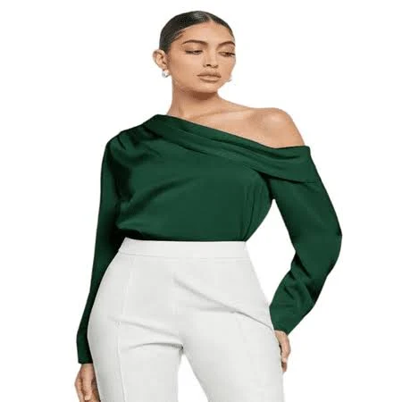 off-shoulder top Lymayter Women's Off The Shoulder Symmetrical Neck Satin Silk Shirt Walmart - Flarid $18.99