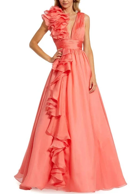 dress Mac Duggal Women's Ruffle Shoulder V-Neck Chiffon Gown Nordstrom $398