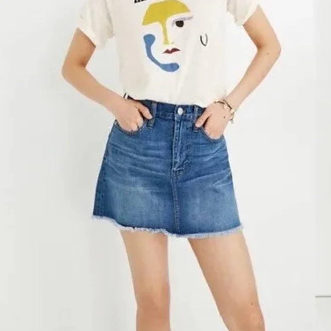 skirt Madewell Rigid Denim A-Line Frayed Hem Mini Skirt Size 26 NWT - New Women | Color: Blue | Size: S Mercari $29