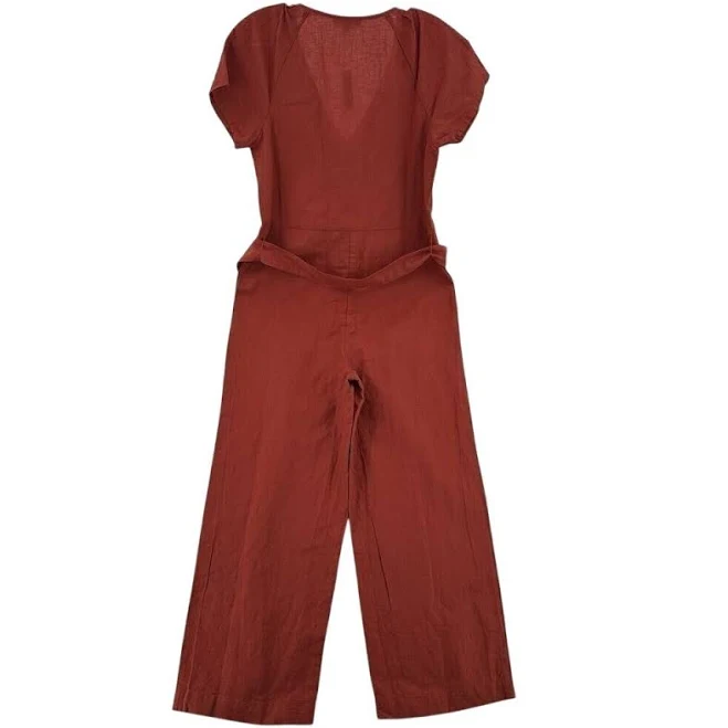 jumpsuit Madewell Womens Linen Blend Button Front Tie Waist Jumpsuit Rust Red eBay - okietx $39.99