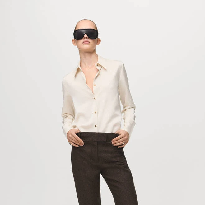 top MANGO Women's Satin Finish Flowy Shirt shop.mango.com $59.99