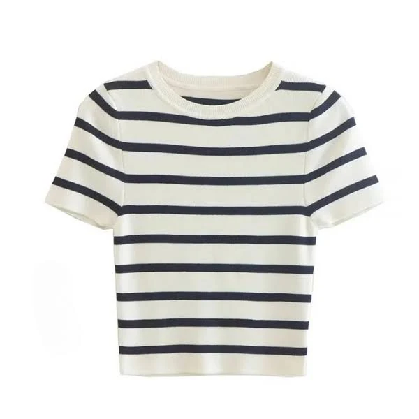 top Manon Breton Stripe Cropped Knit Top watereverysunday.com $45