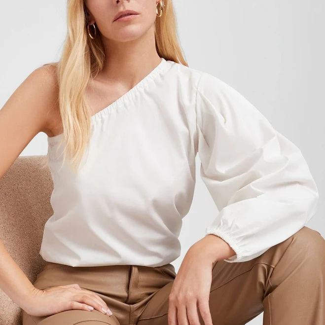 top Marcella Women's Garfield One-Shoulder Cotton Poplin Top Marcella NYC $98