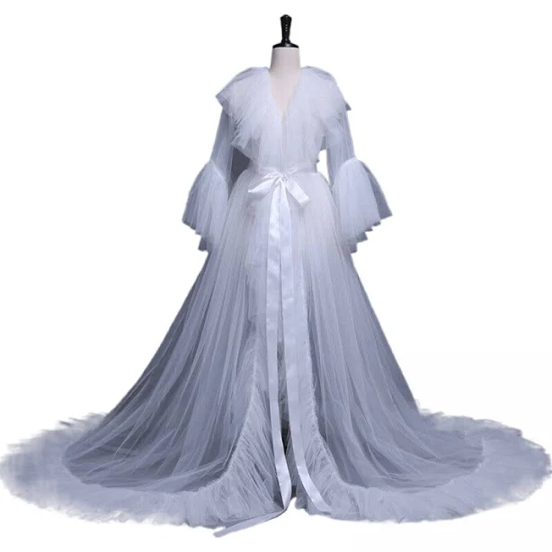 dress Maternity dress photoshoot pregnancy, White outfits for women, Wedding robe, Women' Kimono Dress - Sheer Tulle V-Neck Long Flare Sleeve Floor-Length Temu $17.23