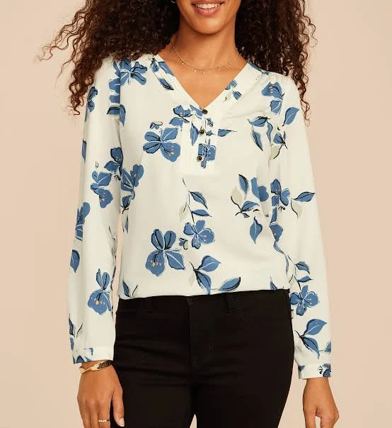 top maurices Women's Floral Pleated V-Neck Button Front Blouse Maurices $18.49