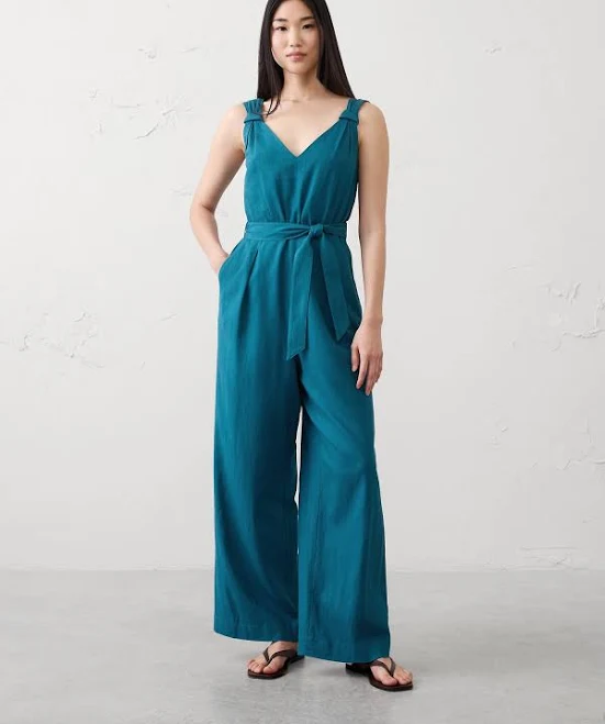 jumpsuit Midnight Lagoon Women's Linen-Blend Origami Knot Jumpsuit Banana Republic Factory $96