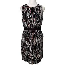 dress Milly navy blue, black, cream & orange pattern sleeveless midi dress size 4 eBay $60