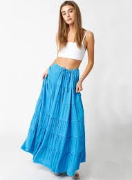 maxi skirt Milos Aqua Blue Tiered Maxi Skirt - L Boho Pink $79