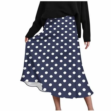 skirt Miluxas Women's Flowy A-Line Polka Dot Midi Skirt Walmart - YangJinLian $15.49