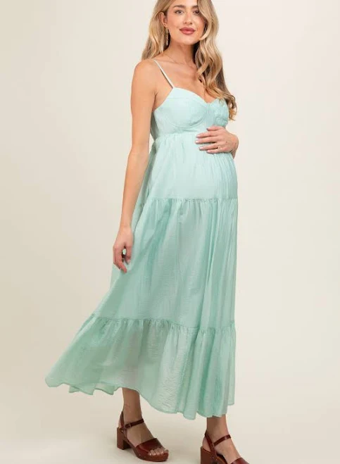dress Mint Green Sleeveless Tiered Maternity Maxi Dress PinkBlush Maternity $38