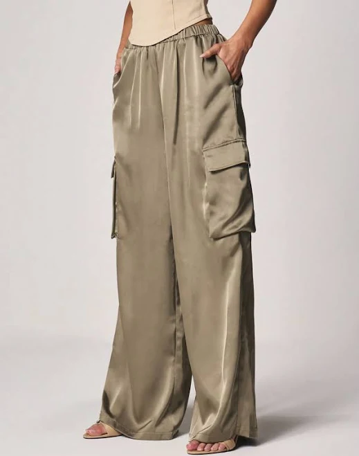 cargo pants Missguided High Waisted Loose Fit Satin Cargo Pants Shein $20.4