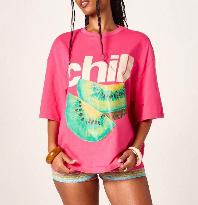 top Missguided Women's Oversized Crew Neck Short Sleeve Kiwi Graphic Print T-Shirt missguided $9.78