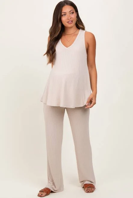 two piece set Mitto Maternity Rib Knit Tank and Pant Set PinkBlush Maternity $58